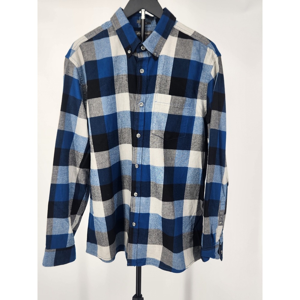 Eddie Bauer Mens Relaxed Fit Flannel Plaid Button Down Shirt Blue Black Large